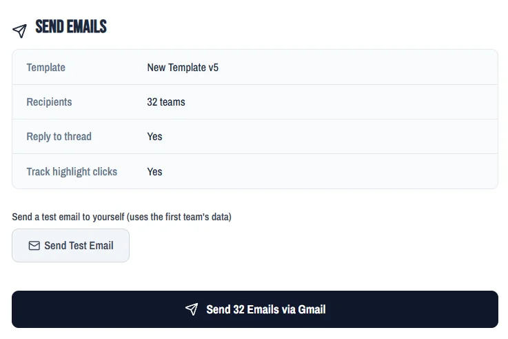 Gmail bulk send screen for recruiting emails